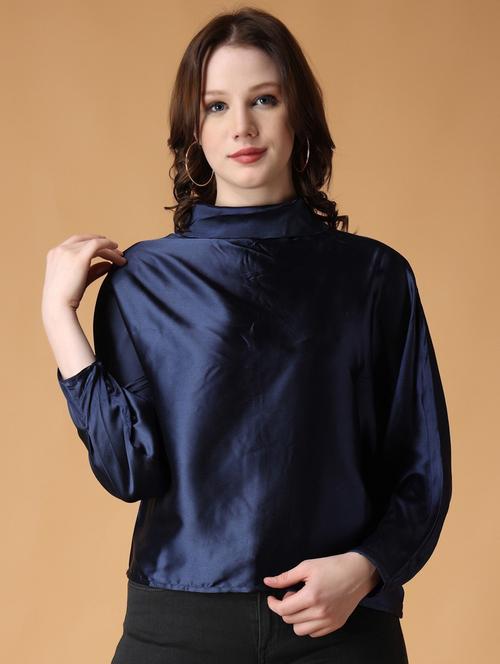 solid navy blue detailed top - 20853235 - Standard Image - 0