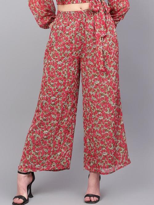 women printed ankle length wide leg trousers - 20853269 - Standard Image - 0