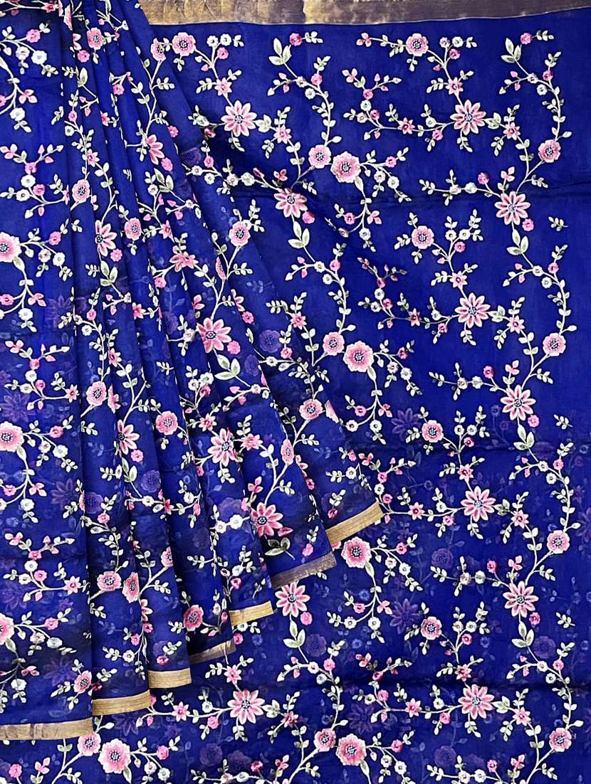 women blue embroidered saree with blouse - 20853357 -  Standard Image - 2