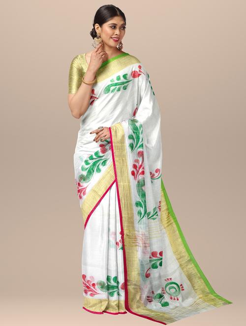 women white printed bordered saree with blouse - 20853383 -  Standard Image - 0