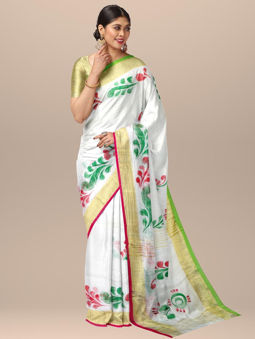 women white printed bordered saree with blouse - 20853383 -  Zoom Image - 0