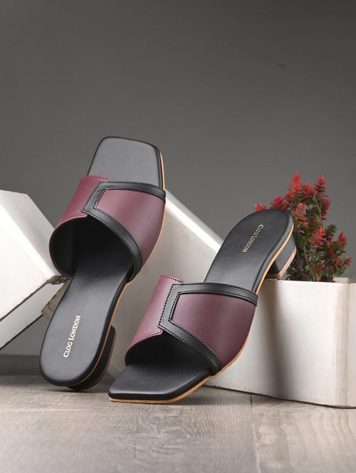 burgundy synthetic slip on sandals - 20855427 - Standard Image - 0