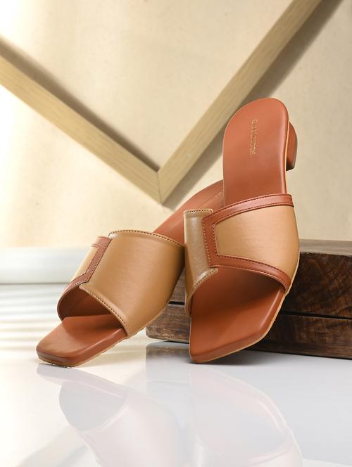tan synthetic slip on sandals - 20855428 - Standard Image - 0