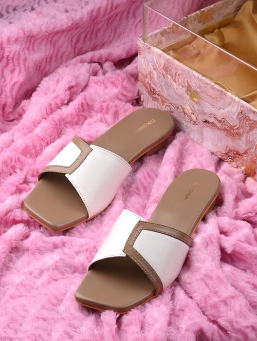 white synthetic slip on sandals - 20855429 - Standard Image - 0
