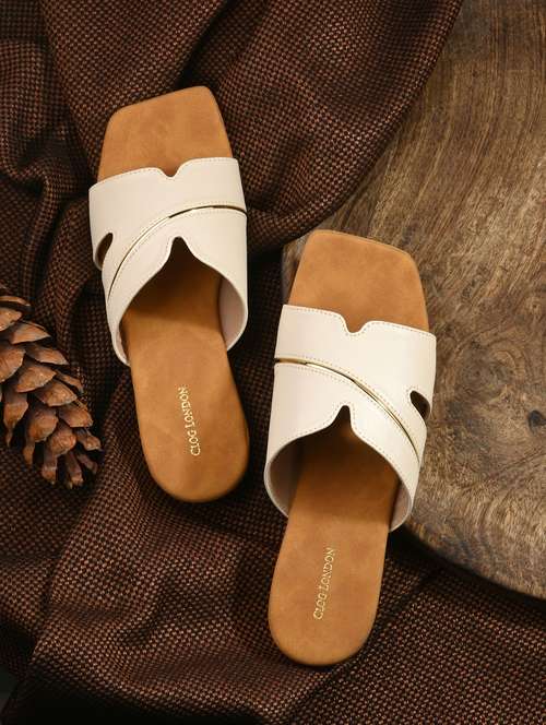 off white synthetic slip on sandals - 20855431 - Standard Image - 0