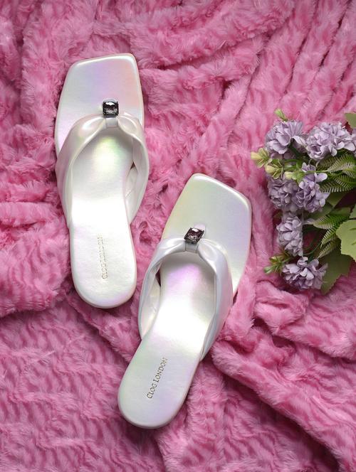 white synthetic slip on sandals - 20855437 -  Standard Image - 0