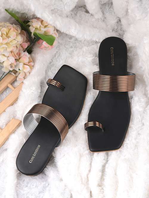copper synthetic slip on sandals - 20855445 - Standard Image - 0