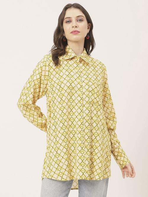 yellow rayon printed long shirt - 20856130 - Standard Image - 0