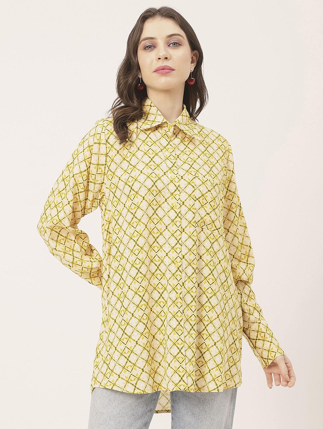 yellow rayon printed long shirt - 20856130 - Zoom Image - 0