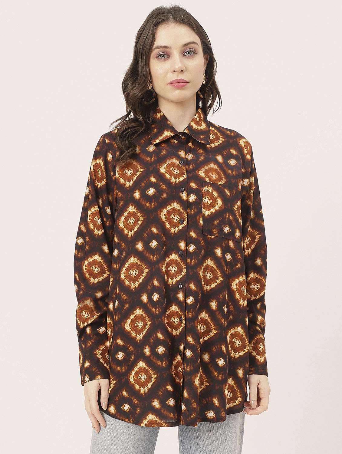 brown rayon tie & dye shirt