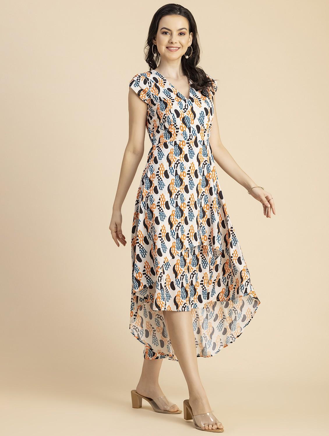 women white printed high low dress - 20856134 - Standard Image - 2