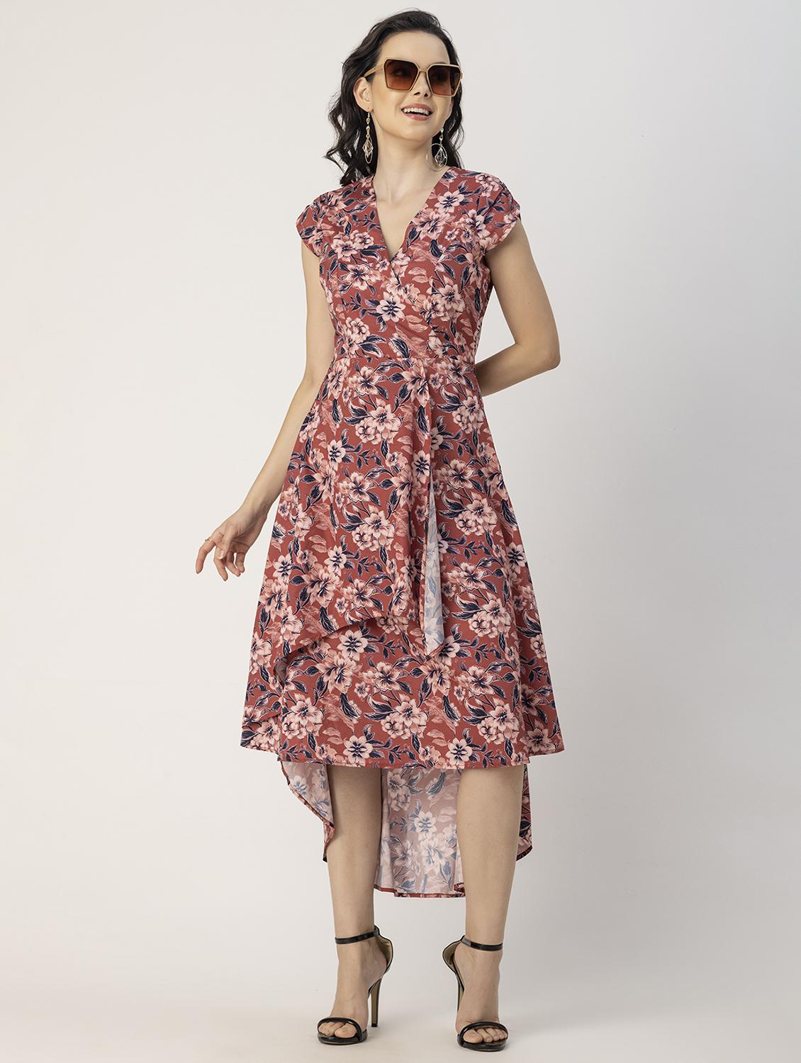women rust floral printed high low dress - 20856135 - Zoom Image - 0