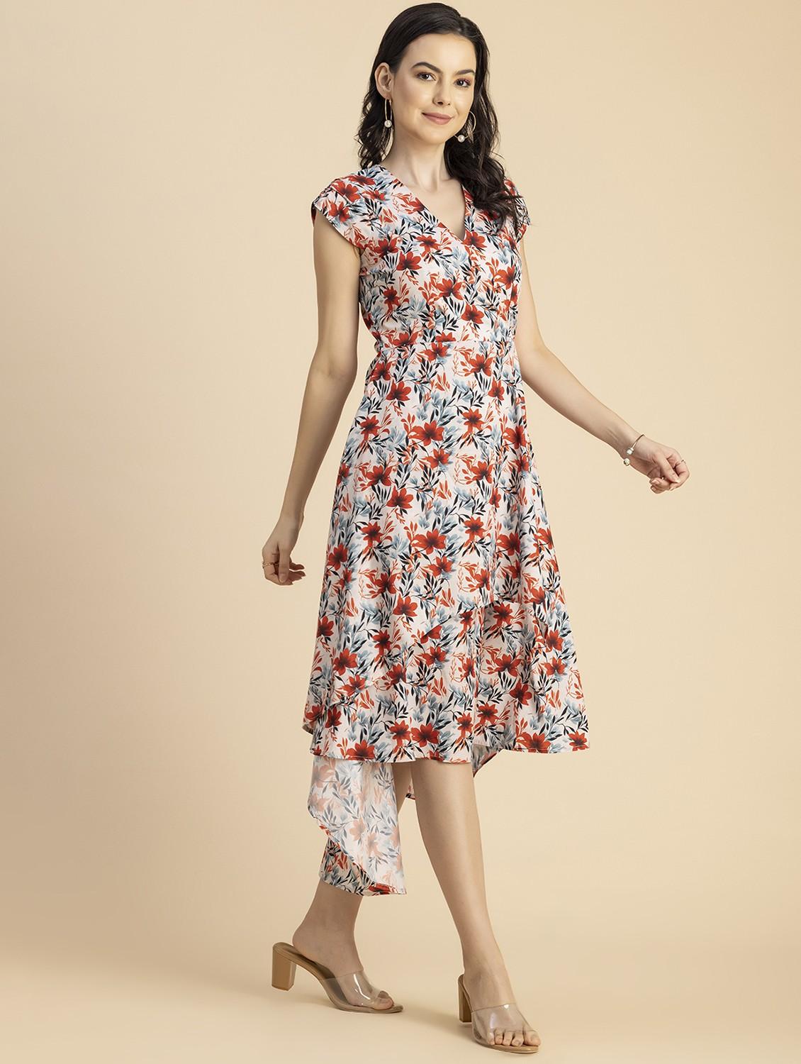women pink floral printed high low dress - 20856136 - Standard Image - 2