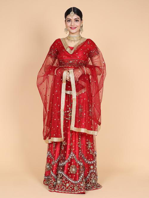 maroon net lace bordered dupatta - 20857622 -  Standard Image - 0