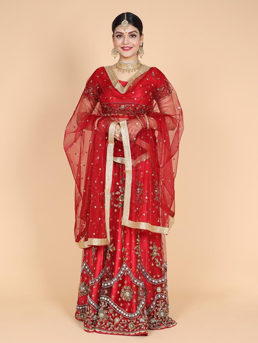 maroon net lace bordered dupatta - 20857622 -  Zoom Image - 0