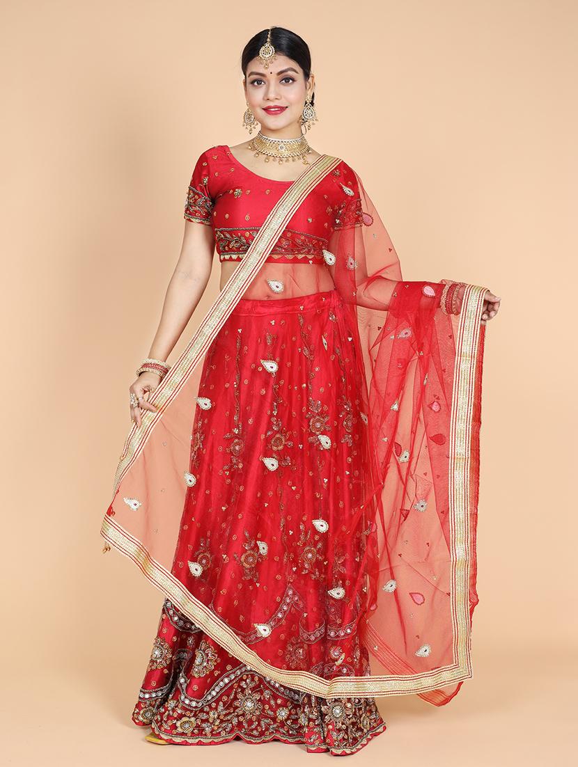 red net lace bordered dupatta - 20857628 -  Zoom Image - 0