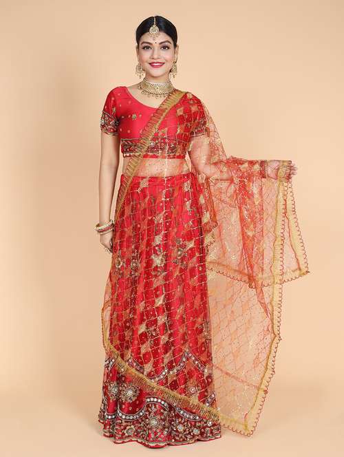 red net lace bordered dupatta