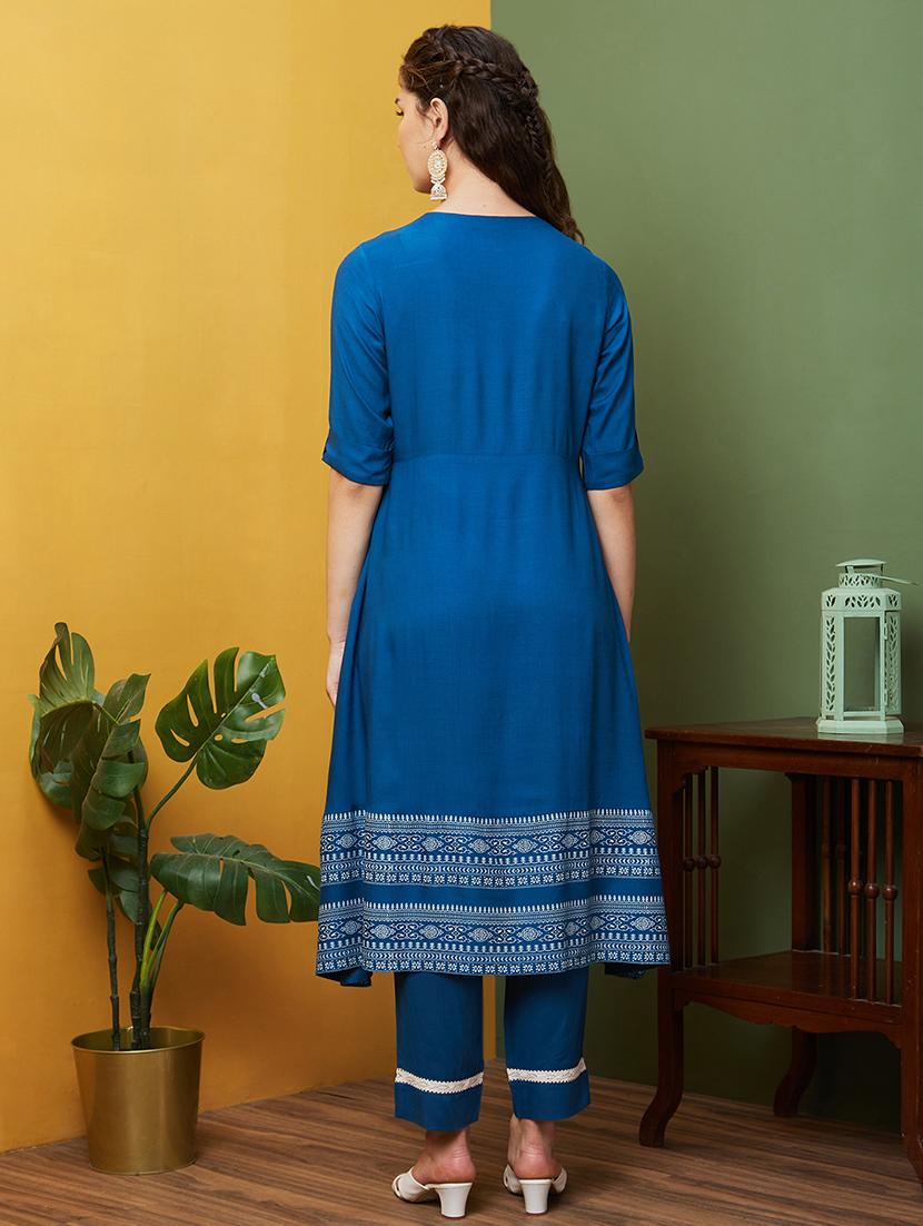 blue printed kurta pant set - 20857853 - Standard Image - 2