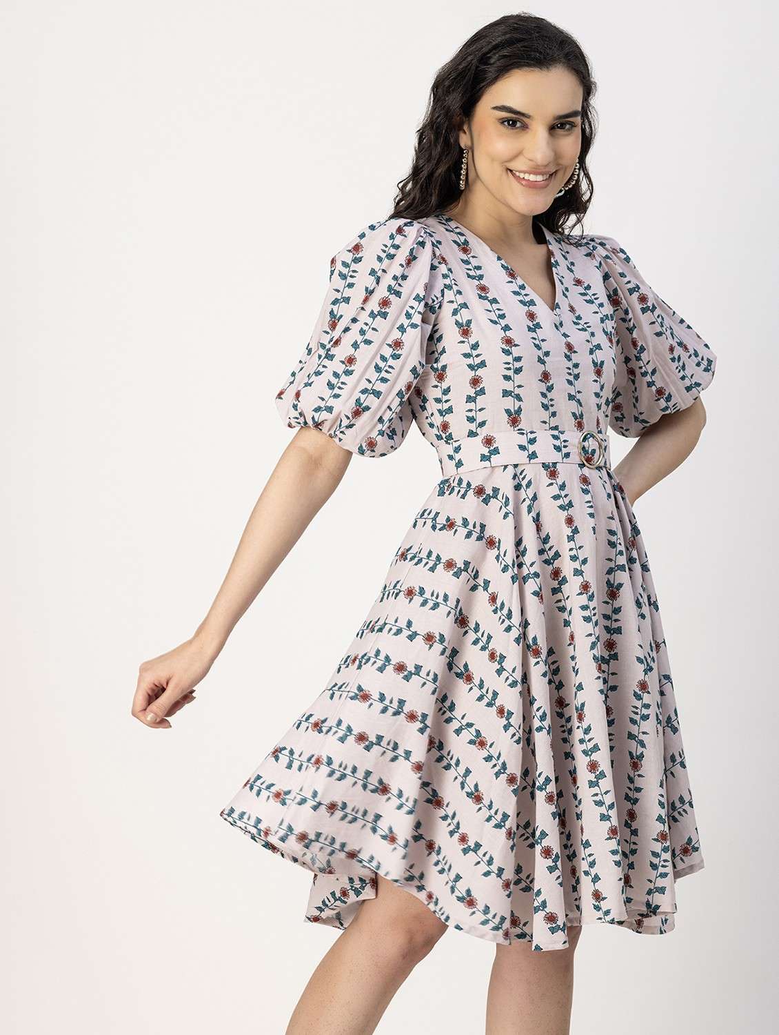 women cream floral printed fit & flare dress - 20858020 -  Standard Image - 2