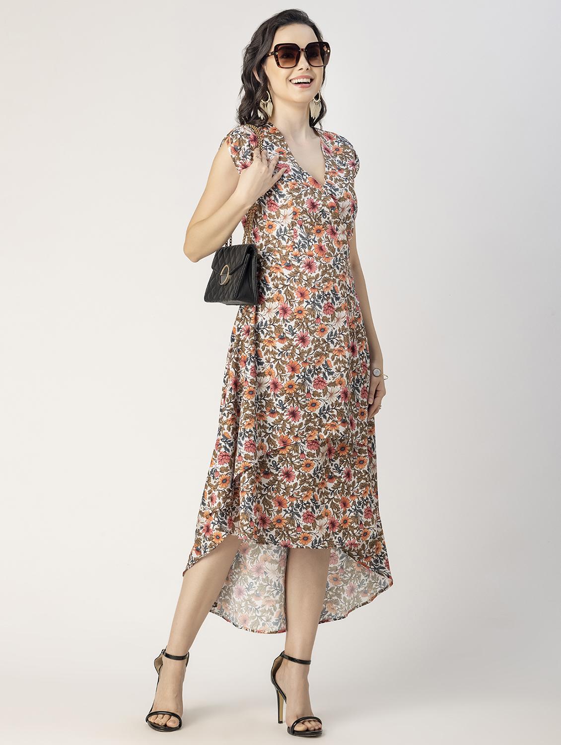 women multicolored floral printed high low dress - 20858517 -  Zoom Image - 0