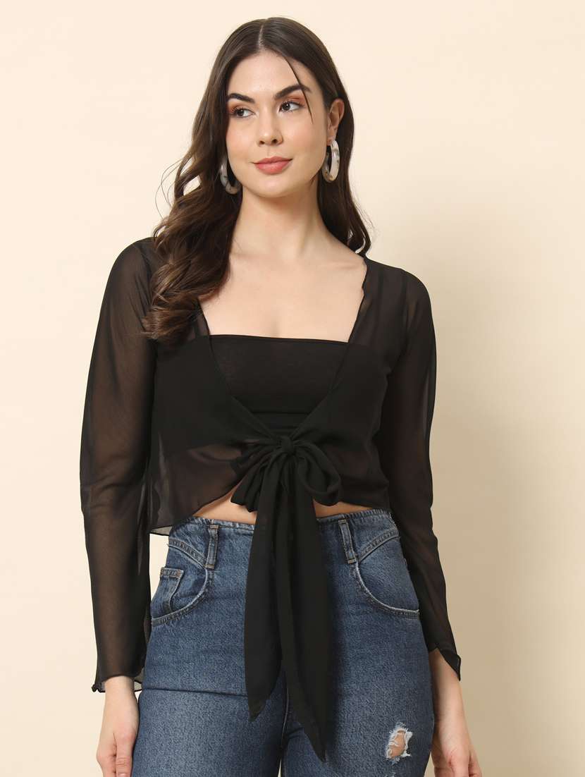 women black solid regular shrug
