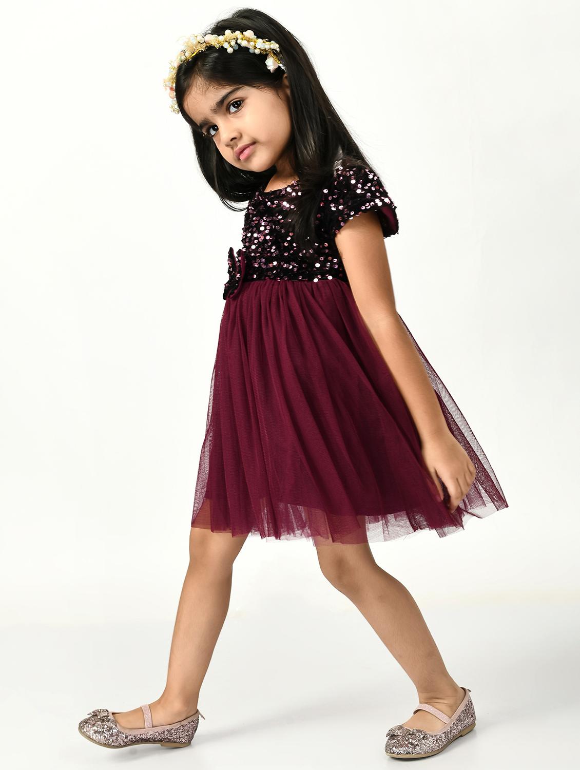 girls sequined net flared frock - 20860287 - Standard Image - 2