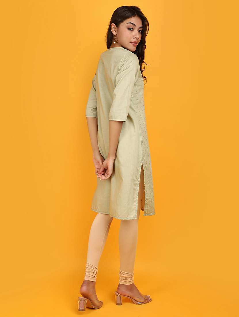 women green tie-up neck straight kurta - 20862785 -  Standard Image - 2