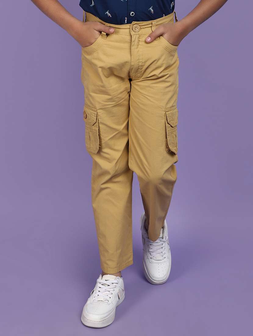 boys khaki solid mid rise cargo