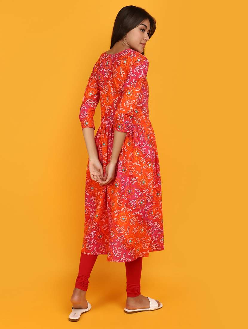 pink & orange cotton bandhani print kurta - 20863249 -  Standard Image - 2