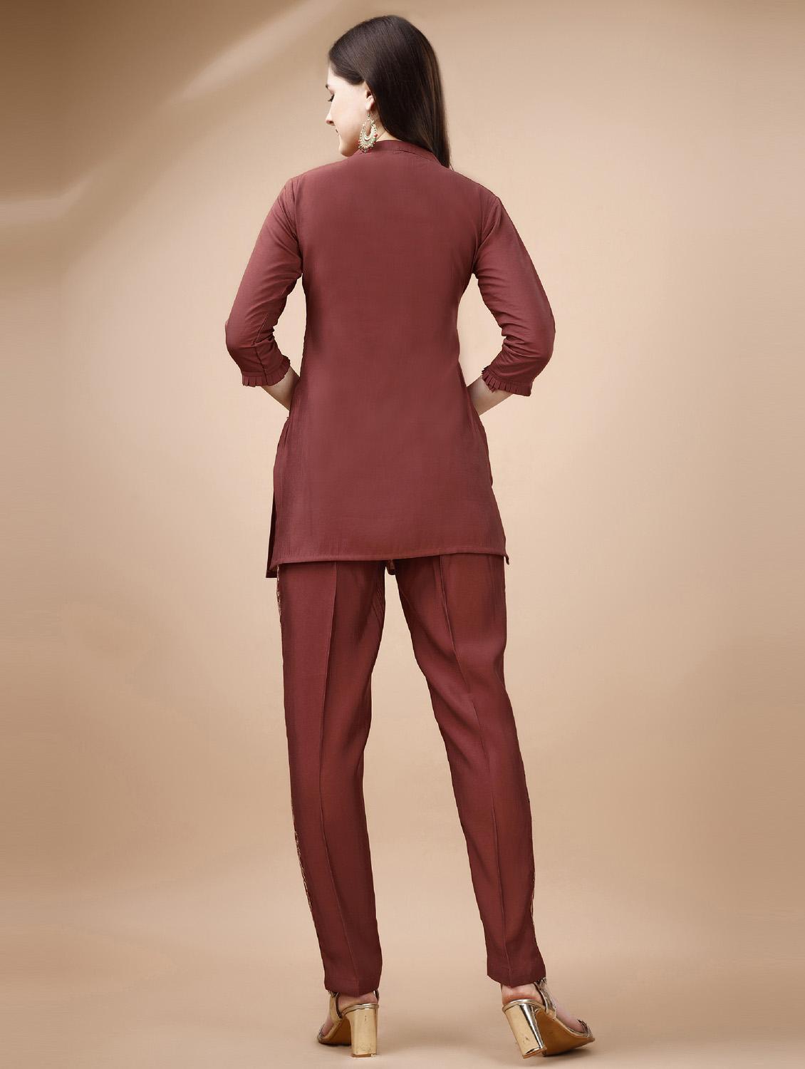 rust three quarter sleeve ethnic co-ord set - 20864265 - Standard Image - 2