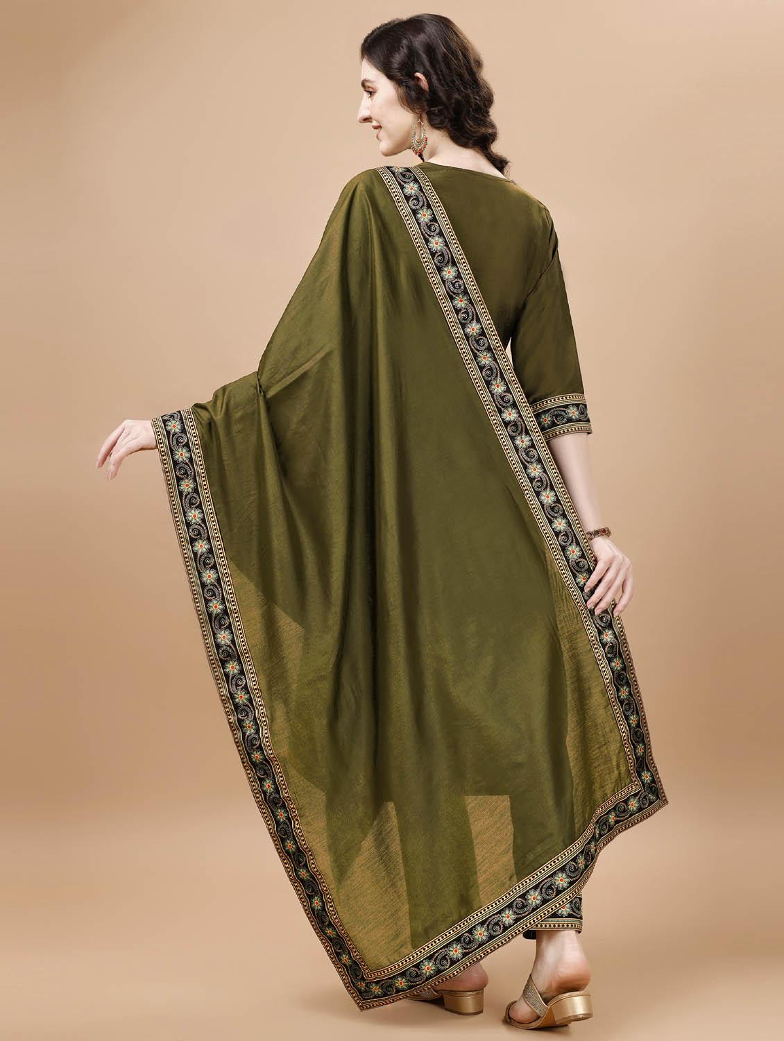 women three quarter sleeve kurta pant with dupatta set - 20864358 - Standard Image - 2
