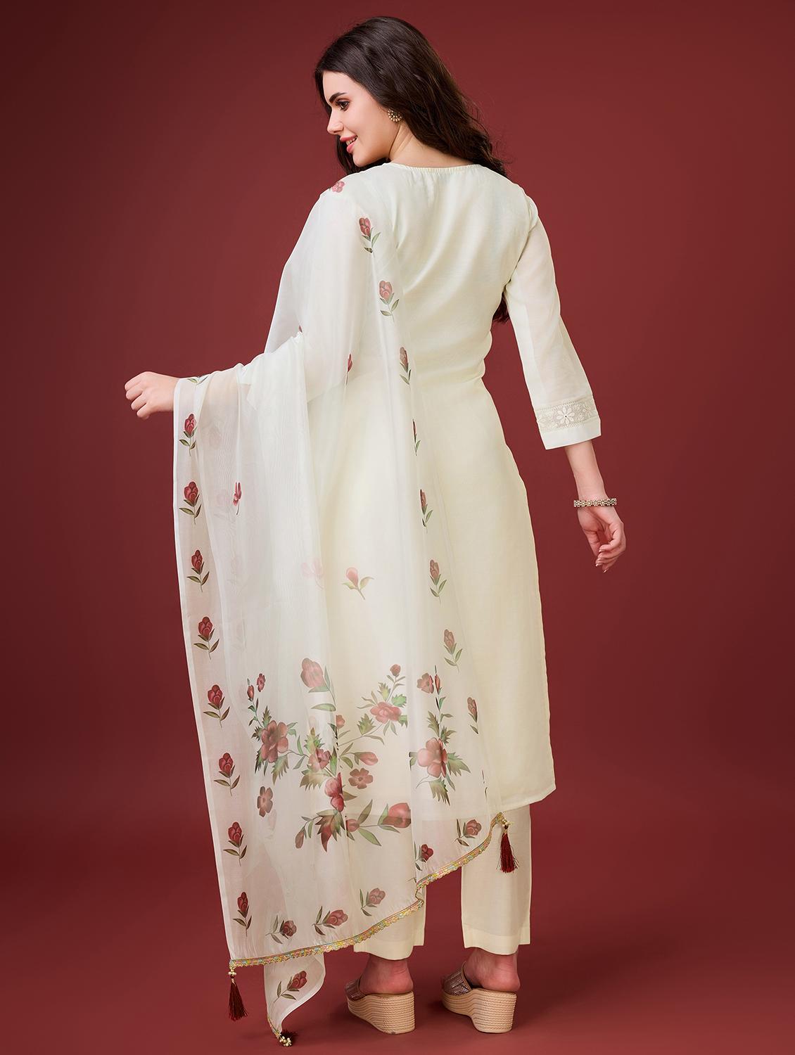 women three quarter sleeve kurta pant with dupatta set - 20864359 - Standard Image - 2