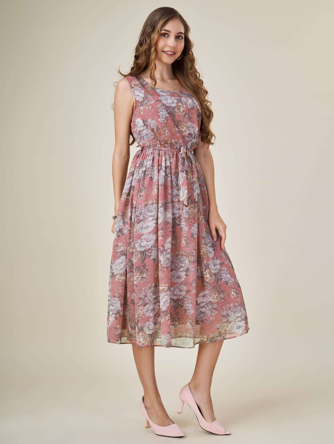 round neck floral printed fit & flare dress - 20864363 - Standard Image - 2