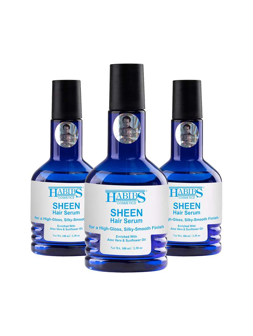 habibs sheen hair serum for smooth anti-frizz high-gloss, silky-smooth finish enriched with aloe vera & sunflower oil 100 ml
