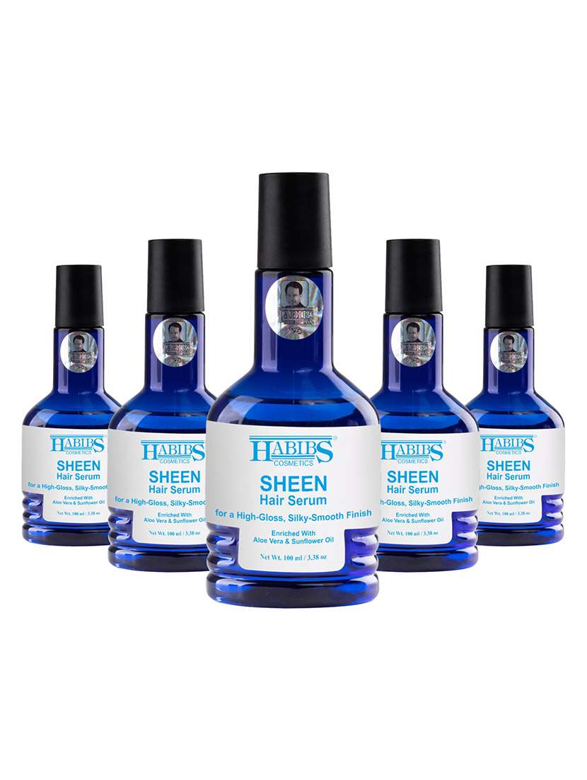 habibs sheen hair serum for smooth anti-frizz high-gloss, silky-smooth finish enriched with aloe vera & sunflower oil 100 ml