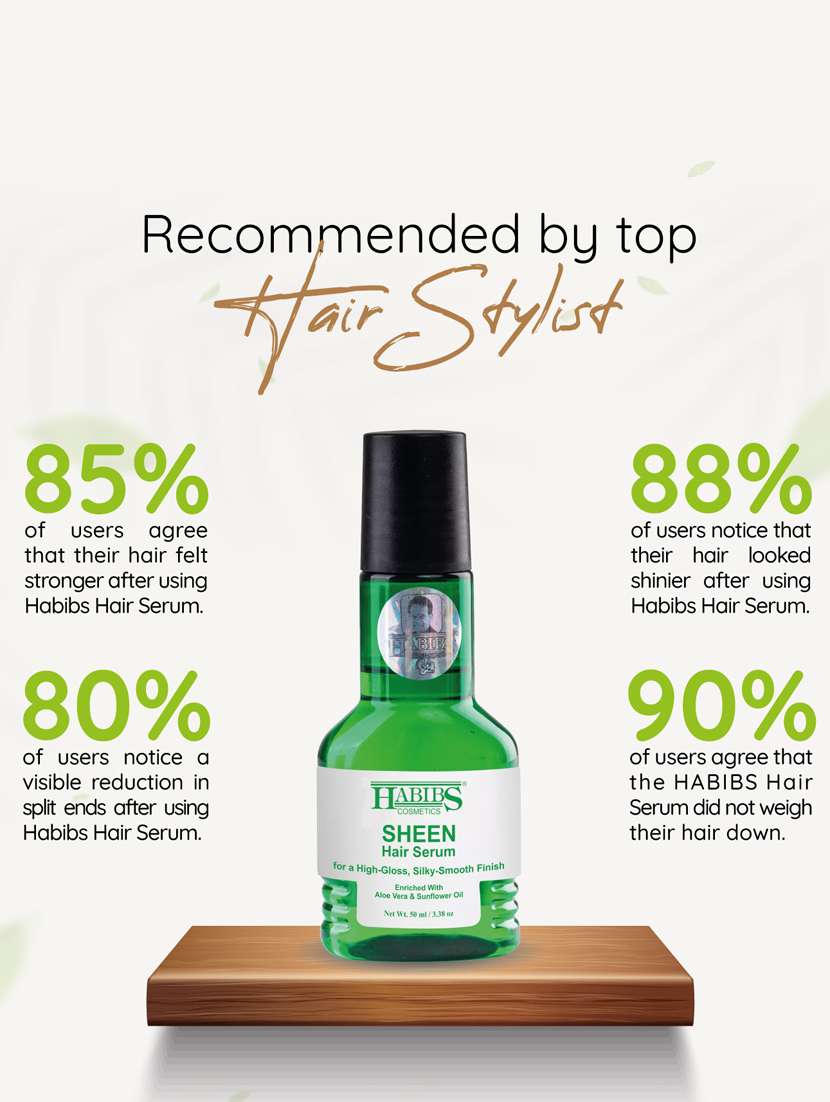habibs sheen hair serum for smooth anti-frizz high-gloss, silky-smooth finish enriched with aloe vera & sunflower oil 50 ml - 20866173 -  Standard Image - 2