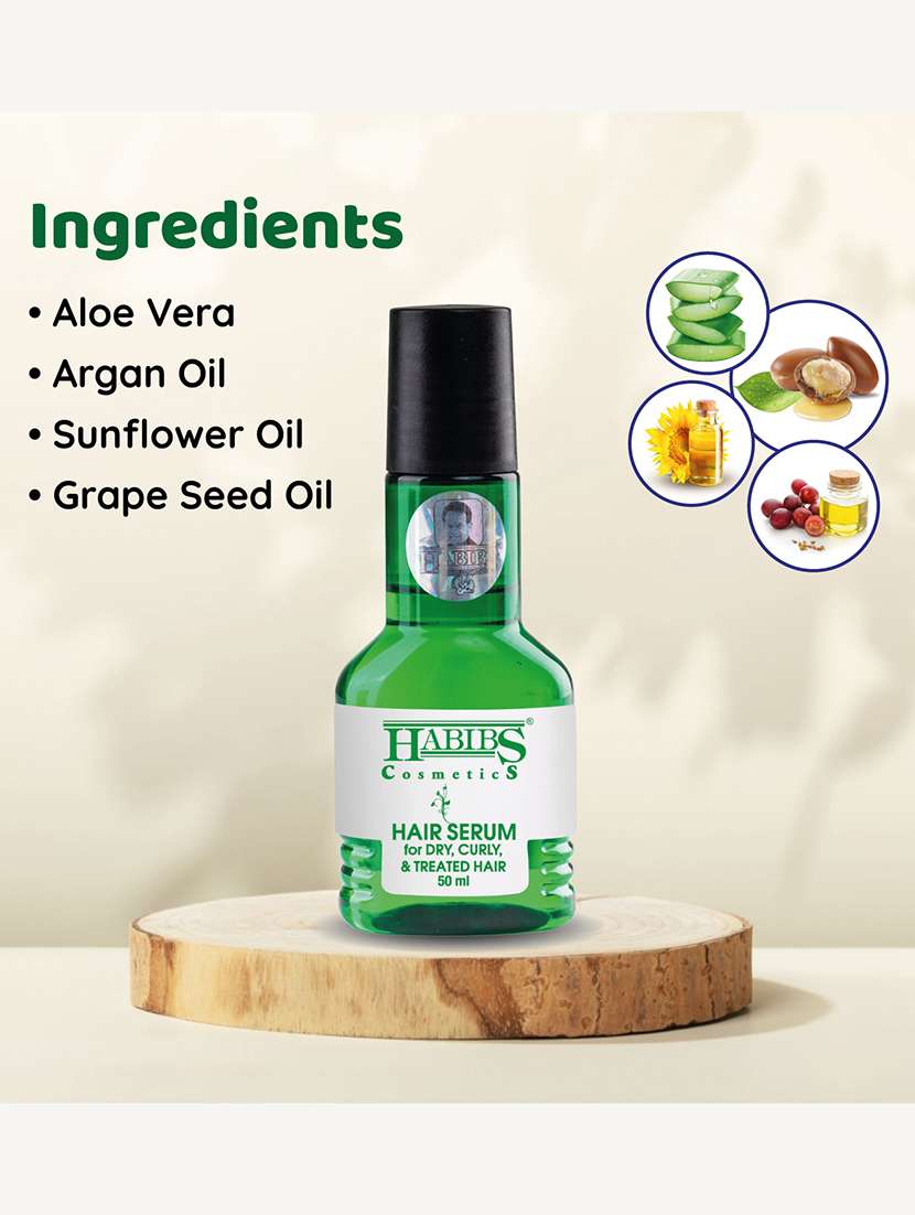 habibs hair serum dry curly & treated hairs for silky & smooth hair tames frizzy hair tangle free & frizz-free hair 50 ml - 20871759 - Standard Image - 2
