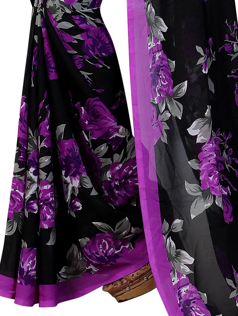 women black floral printed georgette saree with blouse - 20873031 - Standard Image - 2