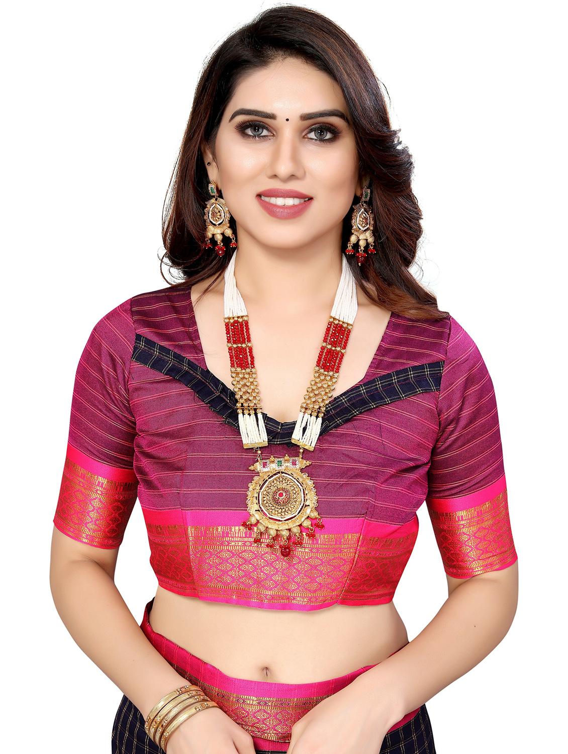 women blue checks chettinadu saree - 20873099 - Standard Image - 2