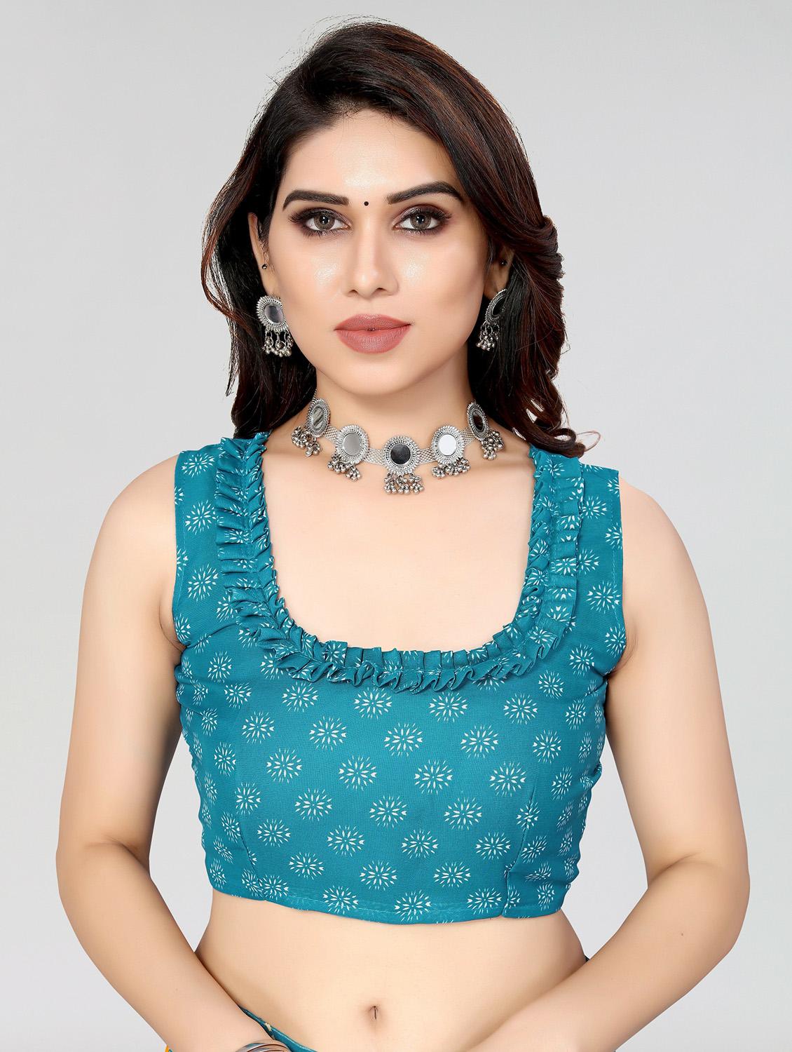 women light blue geometric printed saree with blouse - 20873119 - Standard Image - 2