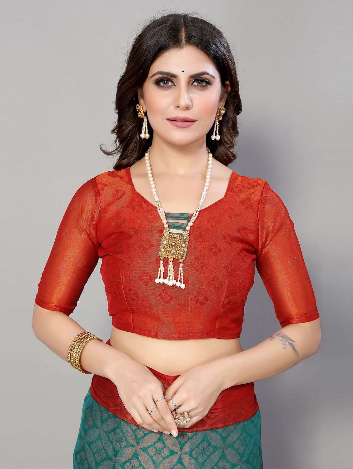 women teal printed bordered saree with blouse - 20873161 -  Standard Image - 2