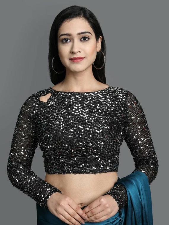 teal green solid saree with blouse - 20873182 - Standard Image - 2