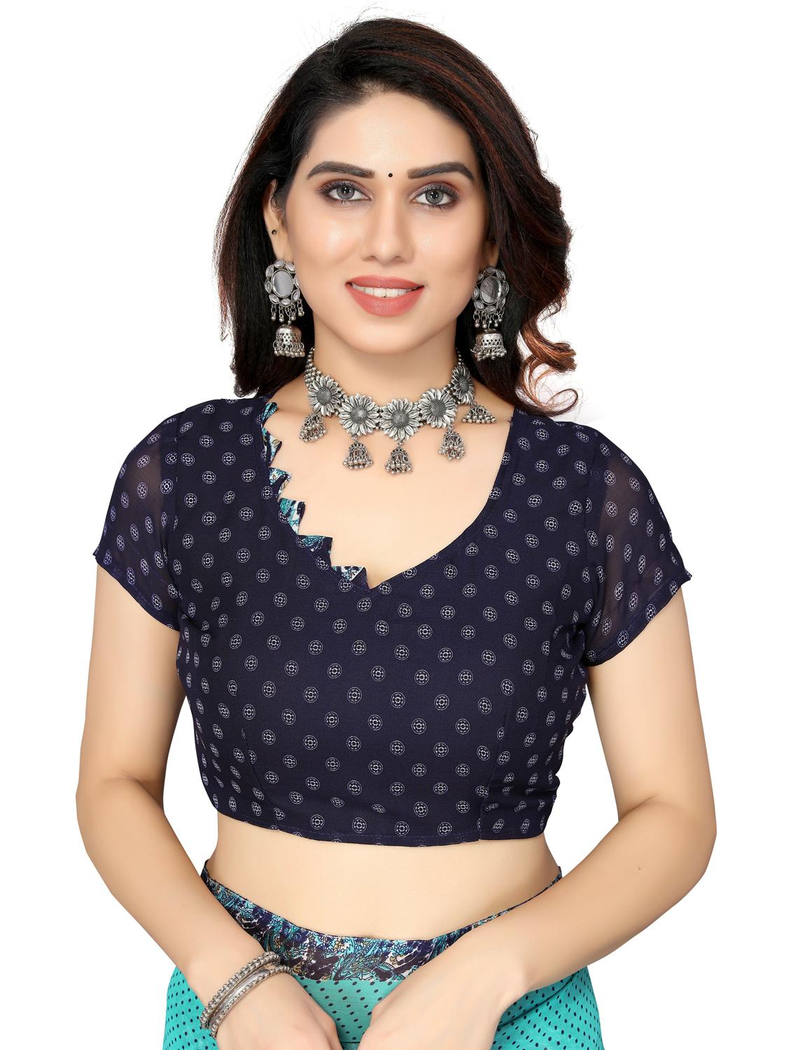 women turquoise printed georgette saree with blouse - 20873641 - Standard Image - 2