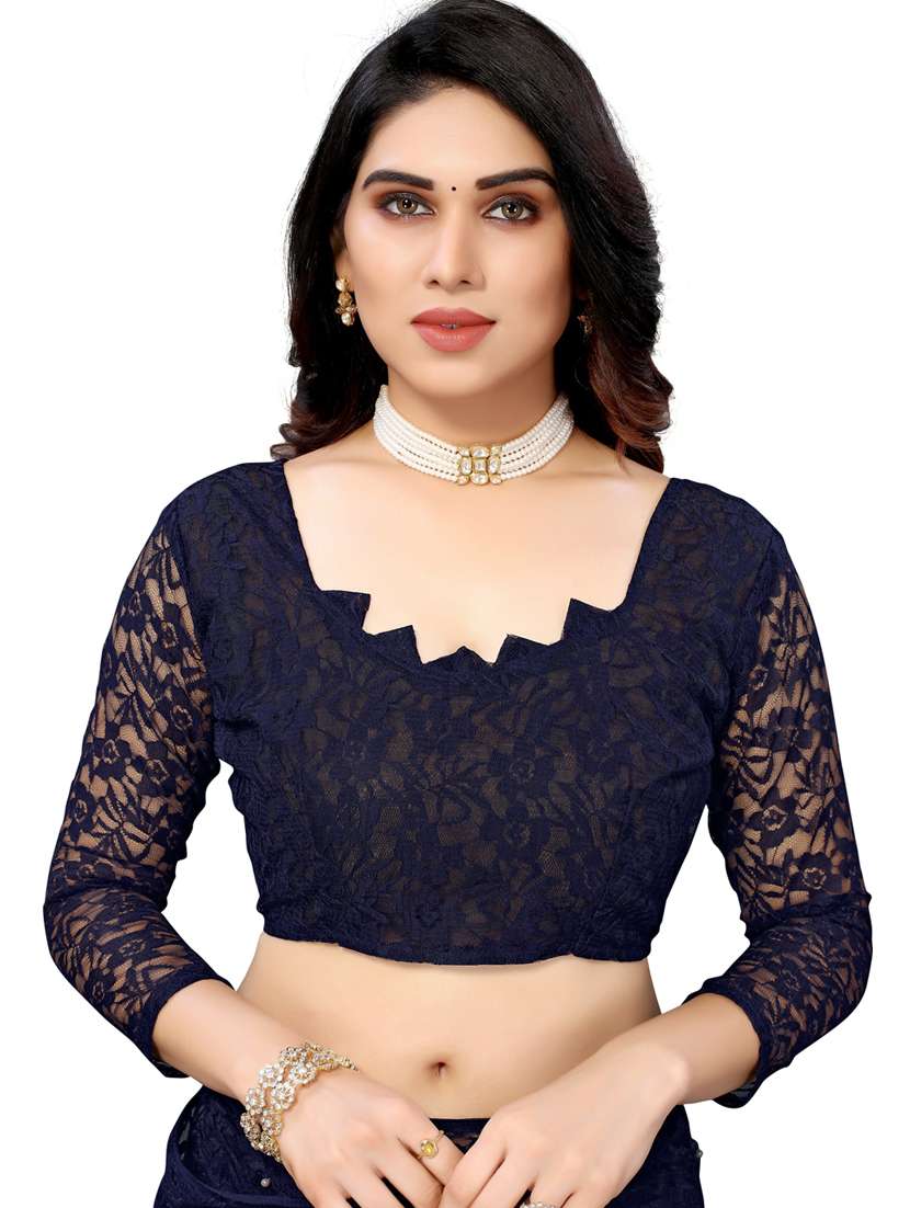 women navy blue embellished saree with blouse - 20873897 - Standard Image - 2