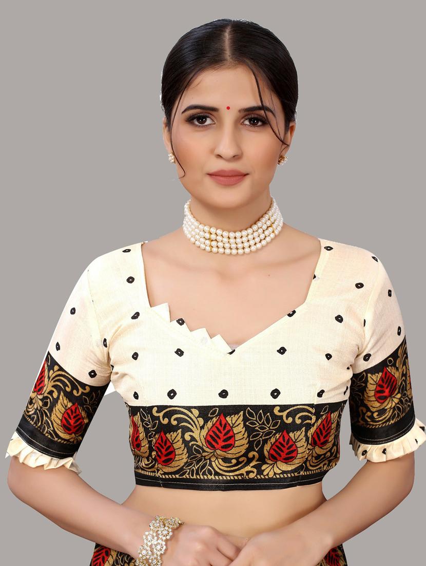 women polka printed saree with blouse - 20874115 - Standard Image - 2