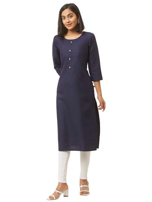 women blue round neck straight kurta - 20876387 -  Standard Image - 0
