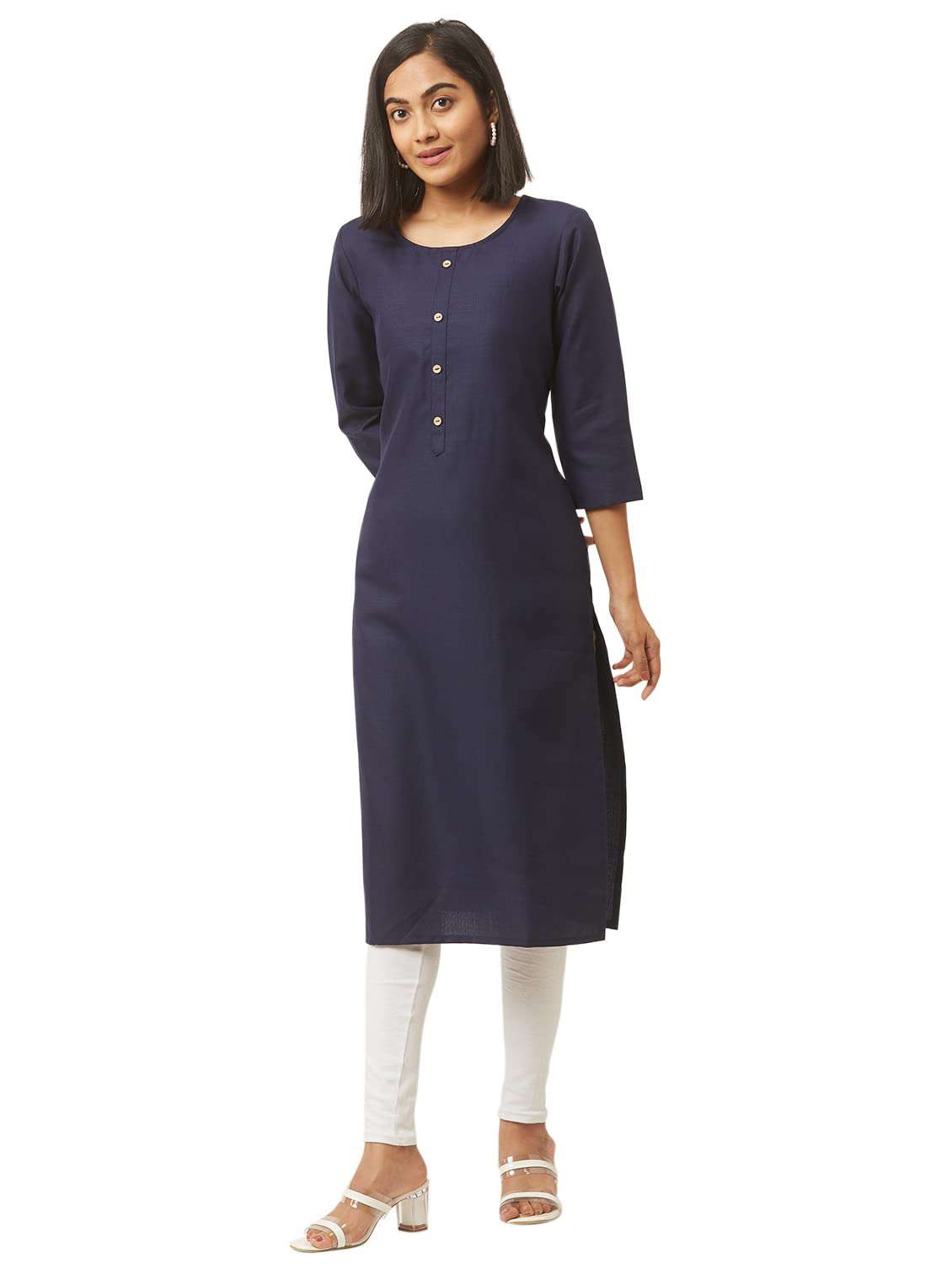 women blue round neck straight kurta - 20876387 -  Zoom Image - 0
