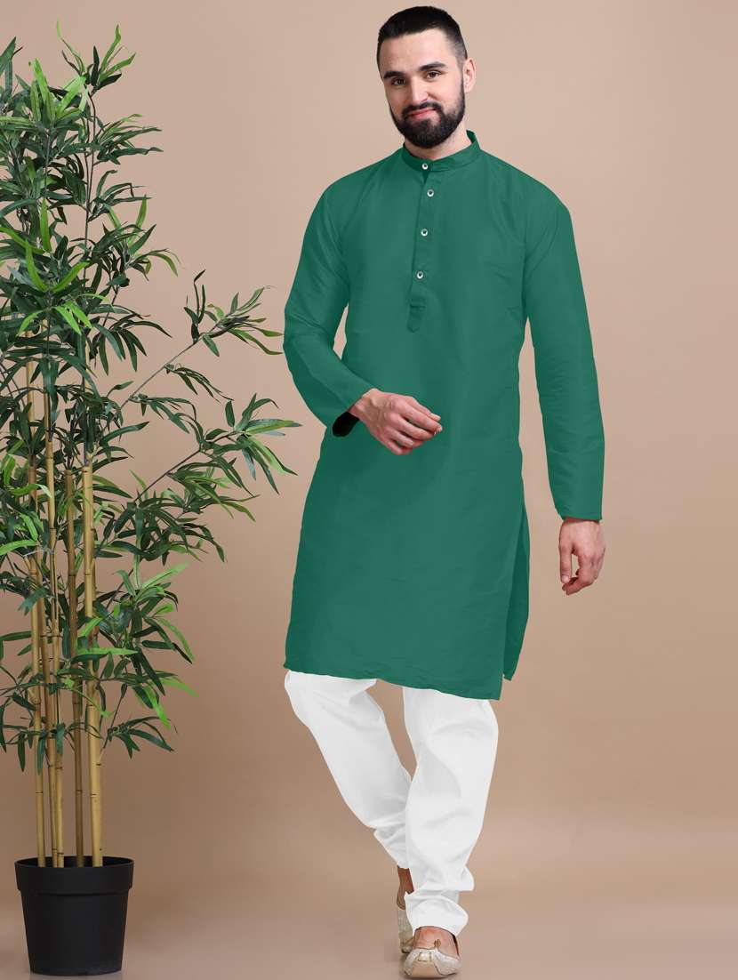 men solid mandarin neck long kurta