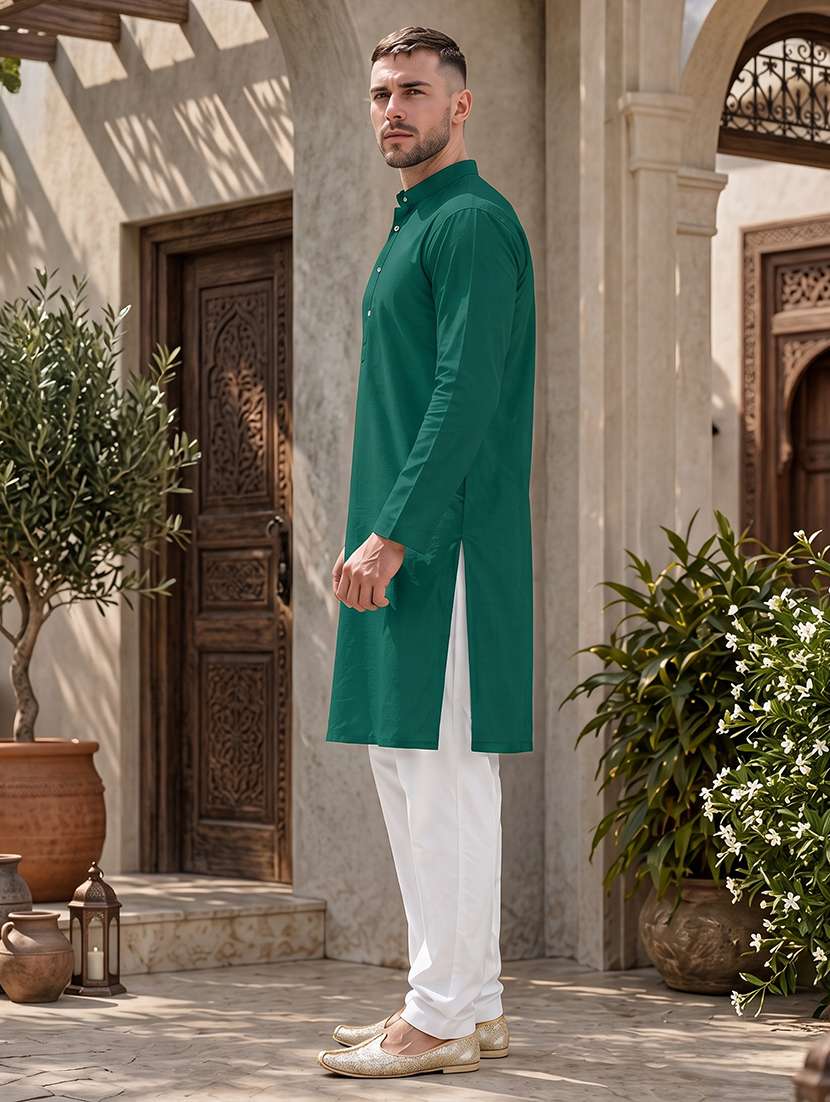 men solid mandarin neck long kurta - 20876527 -  Standard Image - 2