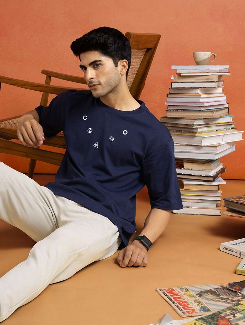 navy blue cotton blend typography print t-shirt - 20877066 - Standard Image - 2